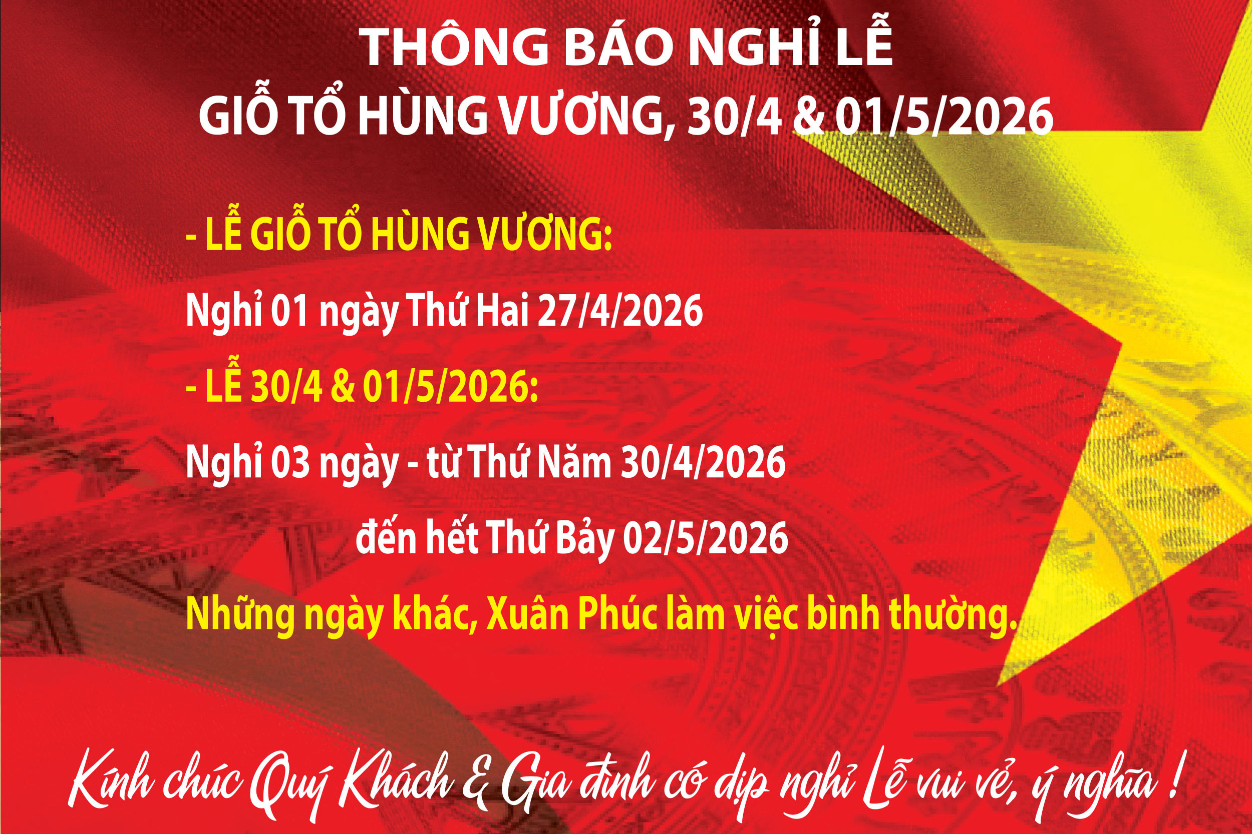 Thông báo nghỉ Lễ